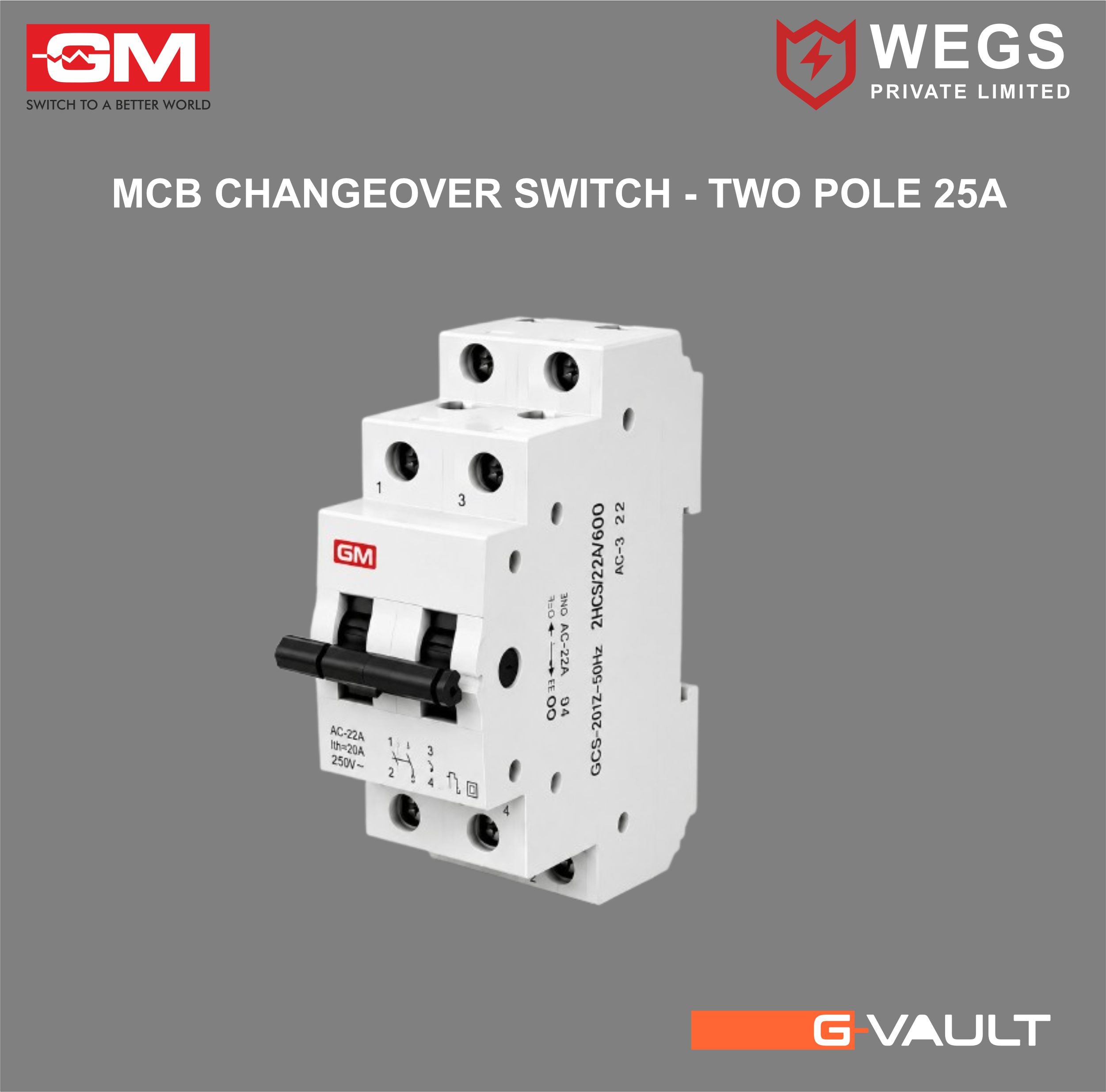 CHANGEOVER SWITCH DOUBLE POLE G-VAULT