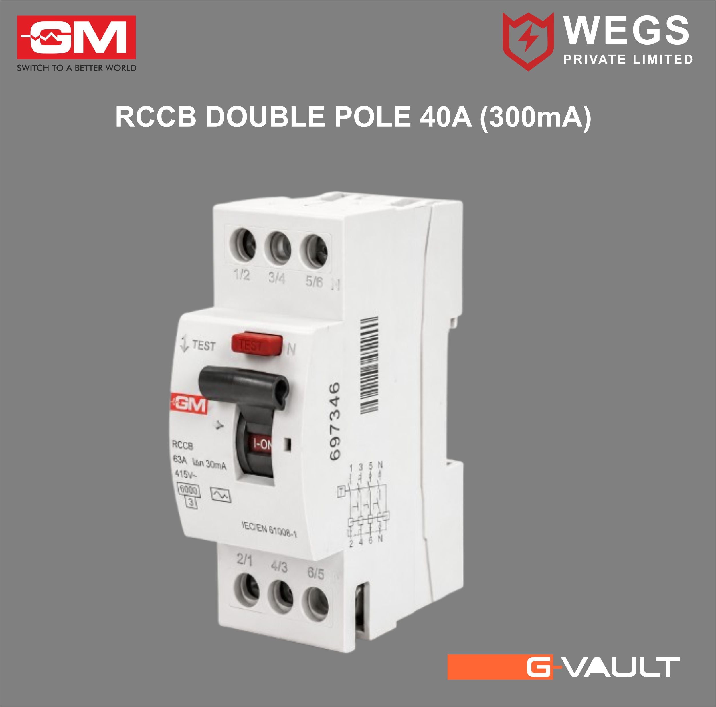 RCCB DOUBLE POLE (300 mA) G-VAULT