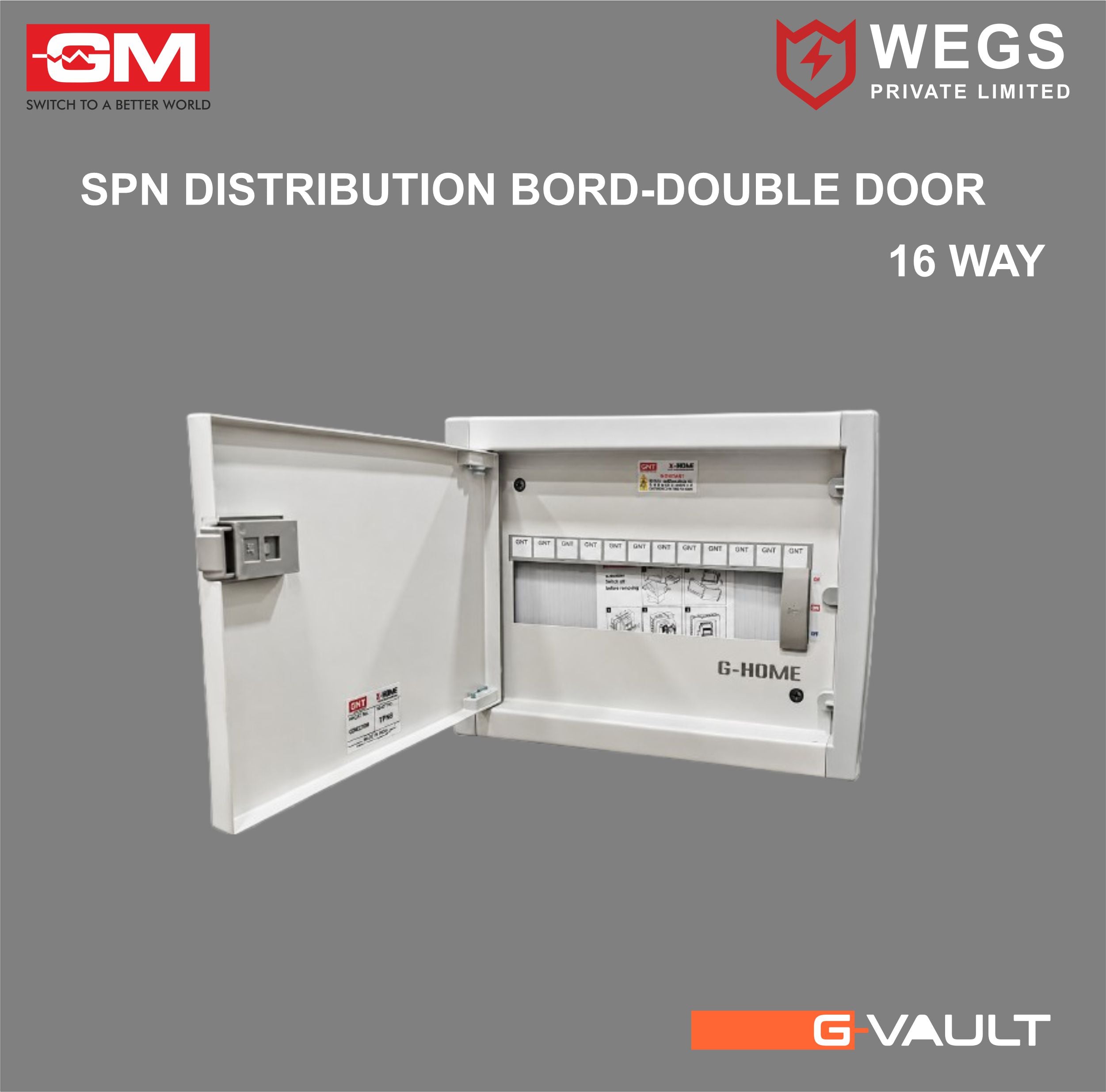 DISTRIBUTION BOX 16 WAY SPN IP42 DOUBLE DOOR G-HOME