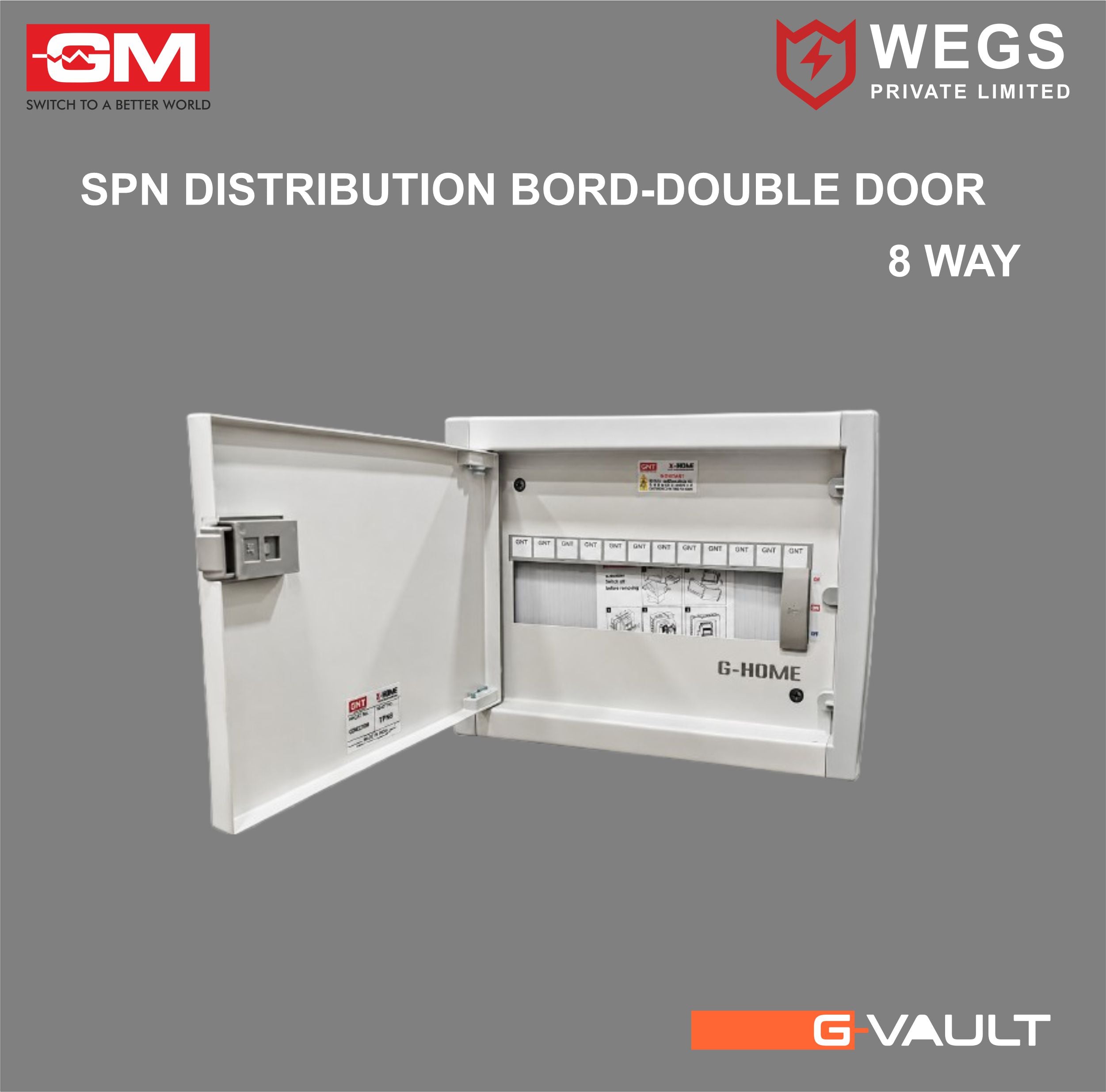 DISTRIBUTION BOX 8 WAY SPN IP42 DOUBLE DOOR G-HOME