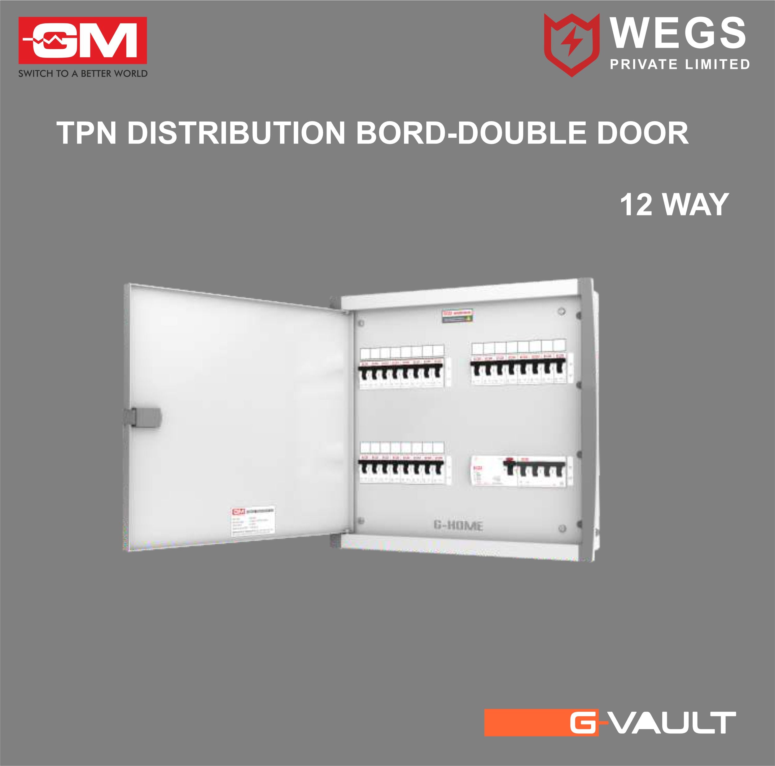 DISTRIBUTION BOX 12 WAY TPN IP42 DOUBLE DOOR G-HOME